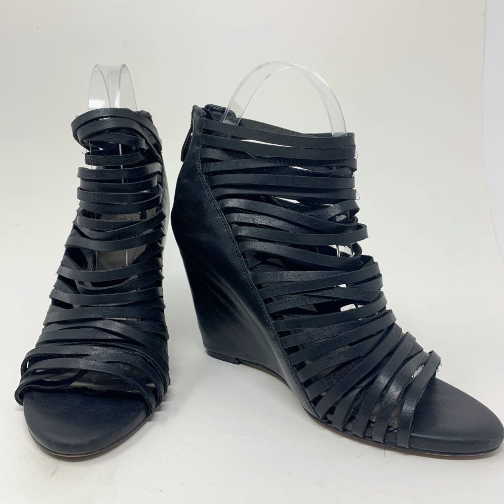 Vince Camuto Black Leather Strappy Wedge